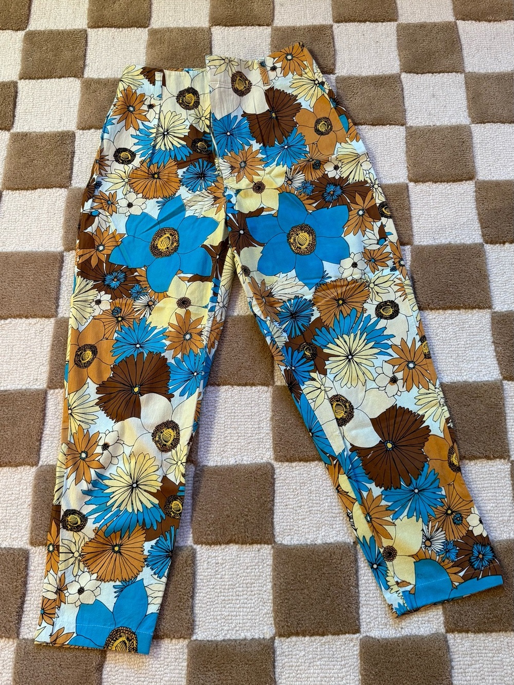 Free People Floral High Waisted Pants - Blue, Brown & Yellow. New never worn.